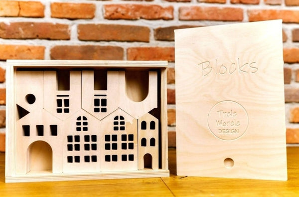 Set of 16 Wooden Houses