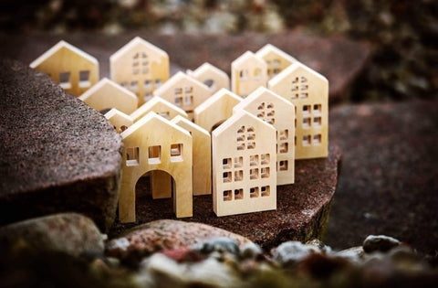 Set of 16 Wooden Houses